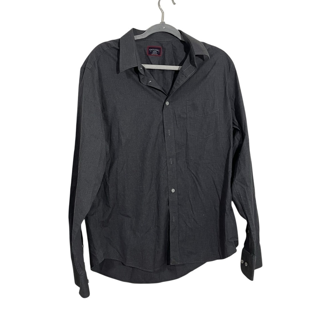 UNTUCKit Wrinkle Free Performance Gingham Marcasin-Grey Size Large Button-up